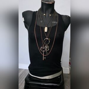 Set Of 3 Layered Brass Necklaces Fossil Coral